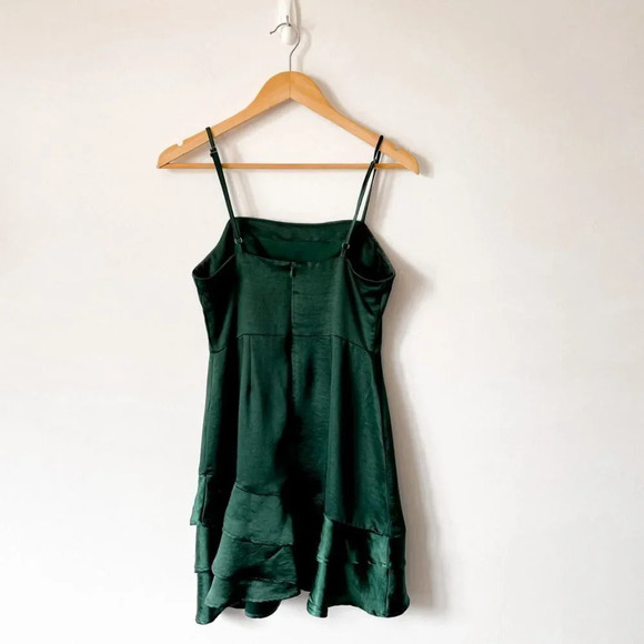 Lulus Dreams Come True Emerald Green Satin Ruffled Mini Dress Sz S - Picture 6 of 10
